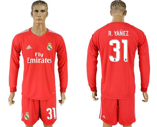 Real Madrid #31 R.Yanez Red Goalkeeper Long Sleeves Soccer Club Jersey